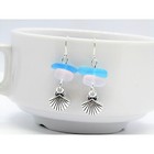 Frosted Pink   Blue Sea Glass Silver Charm Seashell Earrings  Handmade