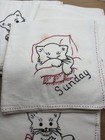 Lot Of 7 Vtg Kitchen 36    Flour Sack Towels Days Of Week Hand Embroidered Cats 