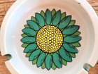 Vintage Sunflower Ashtray Ceramic Teal Blue Round 4 5  Diameter Mid-century
