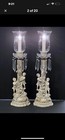 Rare Pair Of Antique Beige Cherub Lamps W Crystals 21  Tall   Marked 1010  1016