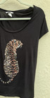 H m Black Sequin Cat Rayon Top Large Lightweight packable