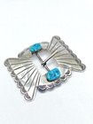Vintage Sterling Silver Turquoise Belt Buckle Rectangle Native American Signed
