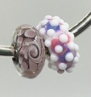 New Elfbeads 2 Glass Beads Lot Opaque  White W buds  Gorgeous Retired Set