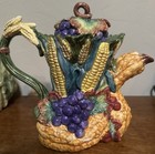 Read Vtg Fitz   Floyd Harvest Home Teapot Pitcher Autumn Fall Thanksgiving 1995