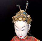 Vintage Chinese Opera Doll Fur Trim Embroidered Bird Silk Gown Headpiece 10 