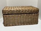 Vintage Wicker Rattan Rectangle Storage Box Basket With Lid And Metal Frame