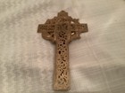 Crucifix Solid Brass Filigree Vintage Wall Hanging Gold Tone 
