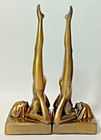 Frankart Sarsaparilla Vintage Brass Art Deco Book Ends Nude Female Legs