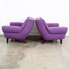 Mid Century Modern Lounge Chairs Purple Armchairs Tweed Pair 2 Vintage Denmark