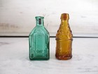 2 Vintage Miniature Glass Bottles  Doll House  Whiskey Bitters Bottles
