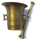 Old Vintage Solid Brass Mortar   Pestle Druggist Pharmacy Apothecary Muddling