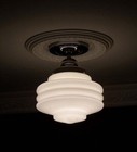 308a Antique vtg 30s - 40 s Art Deco Ceiling Light Lamp Fixture Glass Hall Bath