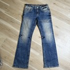 New Rock Revival Kaif Straight Distressed Blue Denim Jeans Men   s 32x33