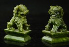 Rare A Pair Of 100   China Natural Green Jade Hand-carved Statues Fo Dog Lion