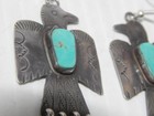 Lrg   Showy Navajo Indian Sterling Silver Turquoise Thunderbird Dangler Earrings