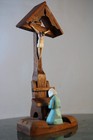 Vintage 1965 Anri Italy Wood Carved Wayside Shrine Martel Inri Jesus Crucifix 6 
