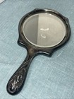 Antique Victorian Silver Plate Hand Mirror Roses Flowers