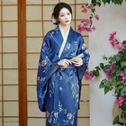Women Japanese Kimono Polyester Yukata Geisha Costume Robe With Obi One Size