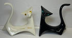 2 Mid Century Modern Cubist Atomic Black   White Ceramic Cat Figurines Jewel Eye