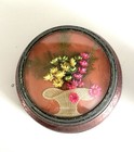 Vintage 40s Aluminum Vanity Powder Puff Music Trinket Box Victorian Floral Works