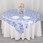 72  X 72  White Blue Floral Satin Square Table Overlay Party Events Decorations