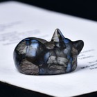 Natural Blue Amphibole Quartz Crystal Carved Sleeping Cat Gemstone Statue Decor