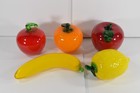 Vintage Art Glass Fruit Lot 5 Apple Orange Lemon Banana Hand Blown Murano Style