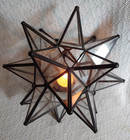Vintage Moravian Star Light Tabletop 3d Candle Holder Lantern Glass Metal Frame