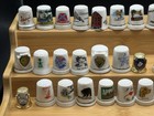 Lot Of 60 Thimbles bone China  Porcelain  Pottery  Glass  Metal animals states