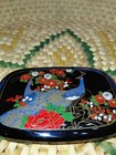 Vtg Japanese Black Lacquer Peacock Mirror Compact