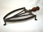 Antique Hand Forged Iron Pot Trivet Folky Primitive W decorative Wavy Lines