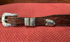 Vintage Sterling Silver Belt Buckle Set And Leather Western Cowboy Belt