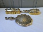 Rare Ornate Antique Sterling Silver 3 Piece Vanity Set - 2 Brushes   Mirror 