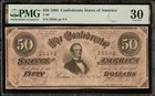 1864  50 Confederate States Note Civil War Money T-66 Black White Signatures Pmg