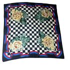 Perry Ellis Vintage 100  Silk Designer Yellow Roses Checked  Scarf 38  Square