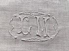 5 Vintage French Linen Damask Napkins Monogram L  or C  M Exc  Cond  From France