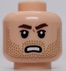 Lego Head Dark Brown Brows Upper Eyelids Medium Nougat Stubble Frown Angry Jod