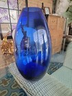 Vintage 10  Cobalt Blue Art Glass Vase - Brilliant Sheen Beautiful Vase  