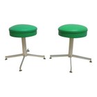 Pair Vintage Mid Century Revolving Green Button Foot Stools Ottoman Vanity B