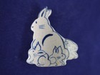 Bunny Rabit Family Brooch Pin Blue   White Artist Signed