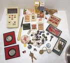 40 Items Vintage Junk Drawer Lot Vintage Matches Buttons Letter Opener Tin Plus 