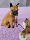 Vintage Ceramic Boxer Bulldog With Chain Three Puppies Eating Wales Japan