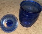 Vtg Planters Nuts Cobalt Blue Glass Barrel Jar W  Lid Running Mr Peanut 10 5 