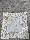 Vtg Lace Wedding Handkerchief Souvenir De France Embroidered Floral  Bridal