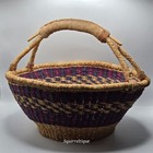 Market Woven Bolga Grass Basket     Leather Wrapped Handle     Hanging Hoops     15 