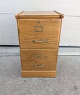 Vintage Oak Wood Filing File Cabinet 2 Drawer Brass Industrial Mission Style B49