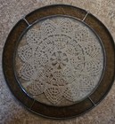 Vintage Victorian Farmhouse Stained Glass Framed Doily 10 5  Suncatcher