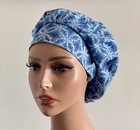 Surgical Scrub Cap  Bouffant   Women   s Hat  Navy And White Tie Dye Pattern