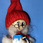 Vintage Made In Sweden Painted Wood Red Elf Gnome Knitting Mrs Santa Figurine