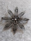 Vintage Large Sterling Silver 925s Naj Adler Jorgensen Norway Flower Brooch